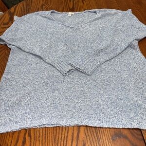 PURE JILL SIZE MEDIUM BLUE AND WHITE MARLED V/NECK SWEATER